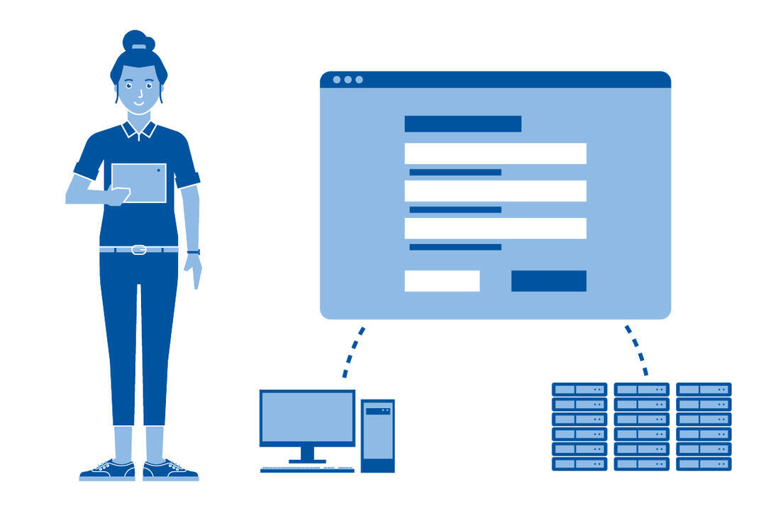 Illustration von einem Computer der sich mit einem Cluster verbindet